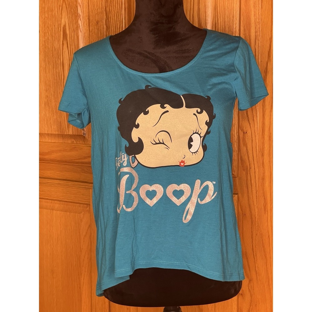 Betty‎ Boop Winking Eye Teal Blue W/ Cut Outs Shirt  Small